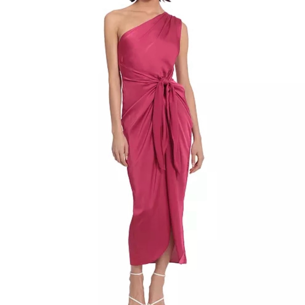 Donna Morgan Elegant One-Shoulder Satin Pink Dress